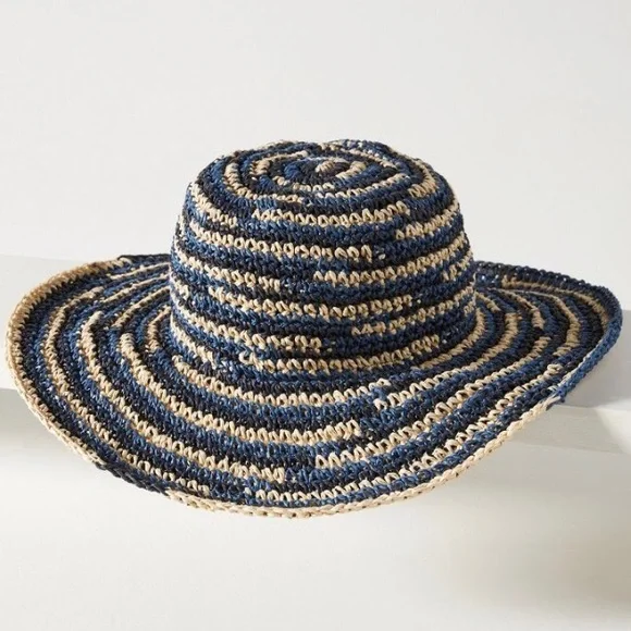 Anthropologie Bucket Hat by San Diego Hat Company in Blue Spacedye Straw. New! - Picture 10 of 10